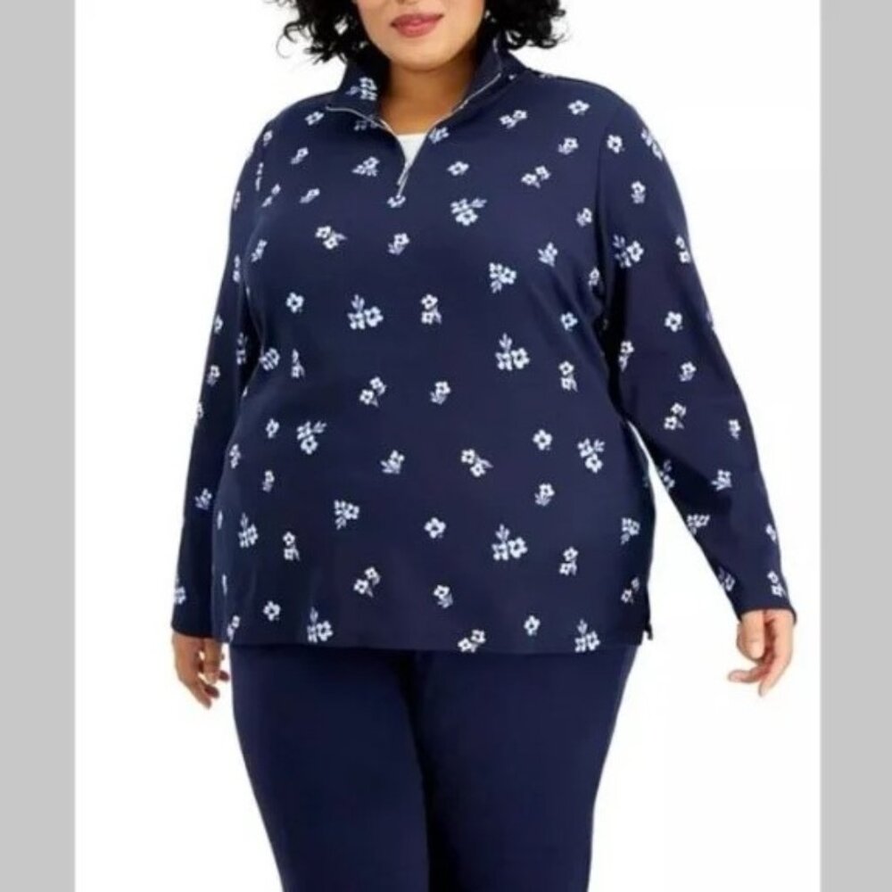Karen Scott Zip Up Jersey Top 2X